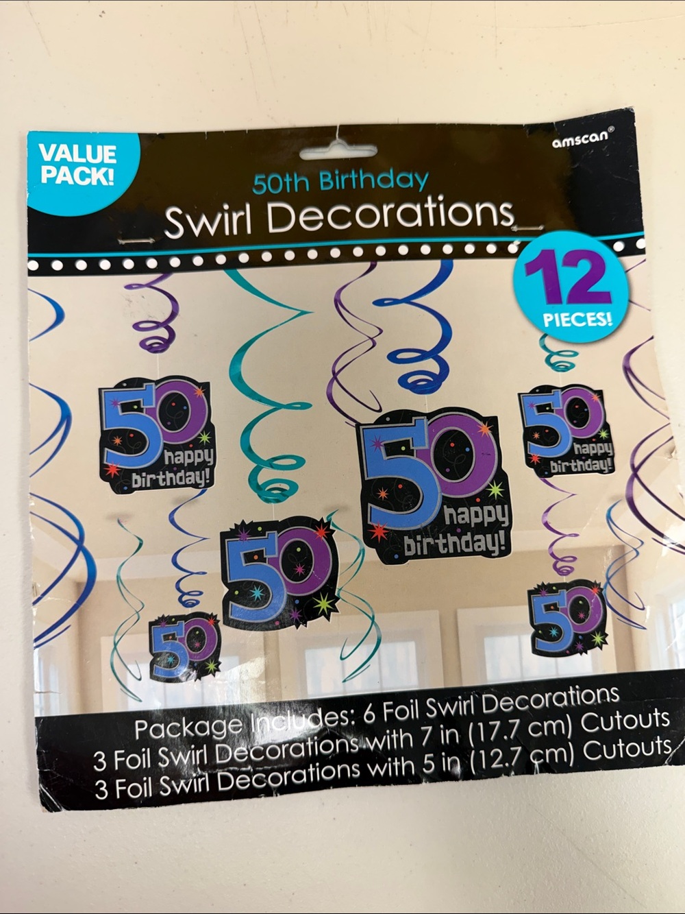 Amscan 50th Birthday Swirl Decorations - Purple & Teal value pack 6 pieces new